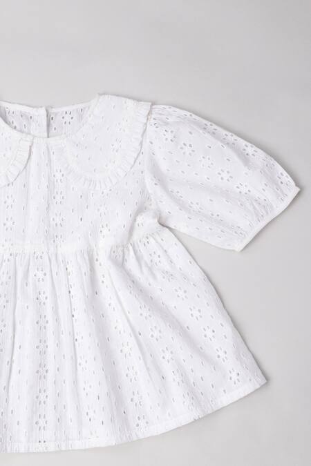 Byb Premium White Cotton Schiffli Top Online at Aza Fashions Byb Premium_White Cotton Schiffli Top _Online_at_Aza_Fashions