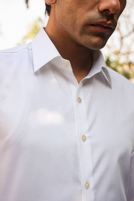 Raw & Rustic by Niti Bothra_White Cotton Embroidery Solid Handcrafted Shirt _Online_at_Aza_Fashions