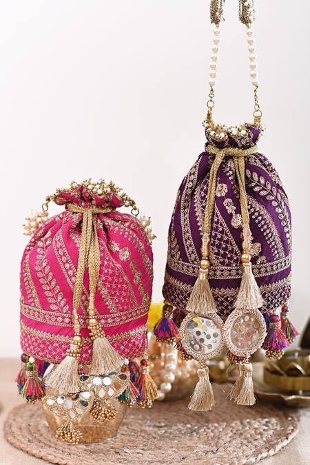 Miar Designs_Wine Zari Aadhya Hand Embroidered Potli Bag_Online_at_Aza_Fashions