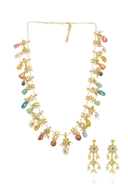 Ishhaara Gold Plated Multi Beaded Long Necklace Online at Aza Fashions Ishhaara_Gold Plated Multi Beaded Long Necklace _Online_at_Aza_Fashions