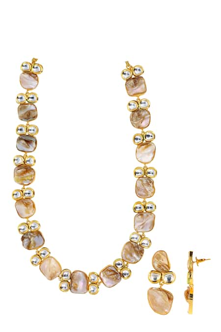 Ishhaara Gold Plated Pearls Marble Effect Necklace Set Online at Aza Fashions Ishhaara_Gold Plated Pearls Marble Effect Necklace Set _Online_at_Aza_Fashions