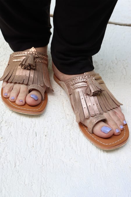 Sandalwali_Gold Lady Suzy Metallic Brogue Sandals _Online_at_Aza_Fashions