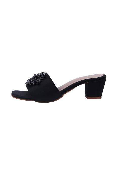 Adorn My Wish_Black Embellished Block Heels _Online_at_Aza_Fashions