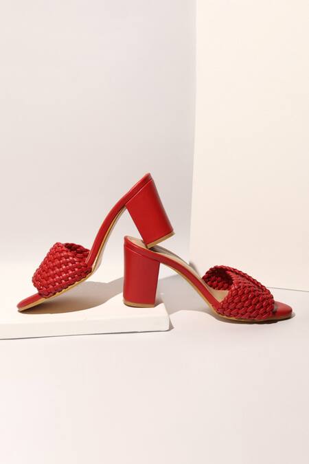 Myra_Red Round Toe Braided Block Heels_Online_at_Aza_Fashions