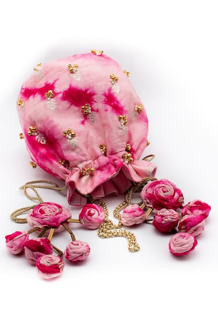 Vareli Bafna_Pink Gulabo Tie-dyed Potli Bag _Online_at_Aza_Fashions