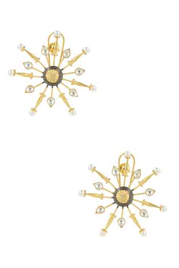 Ishhaara_Gold Plated Diamonds, Pearls Ornamental Star Pattern Earrings _Online_at_Aza_Fashions