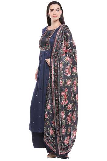 Soup By Sougat Paul_Blue Satin Round Printed Kurta Palazzo Set _Online_at_Aza_Fashions
