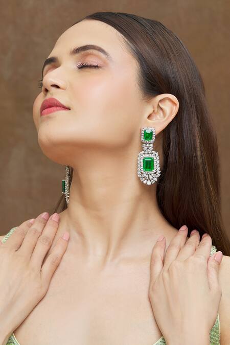 Saga Jewels_Green Stones Emerald Doublet Earrings _Online_at_Aza_Fashions