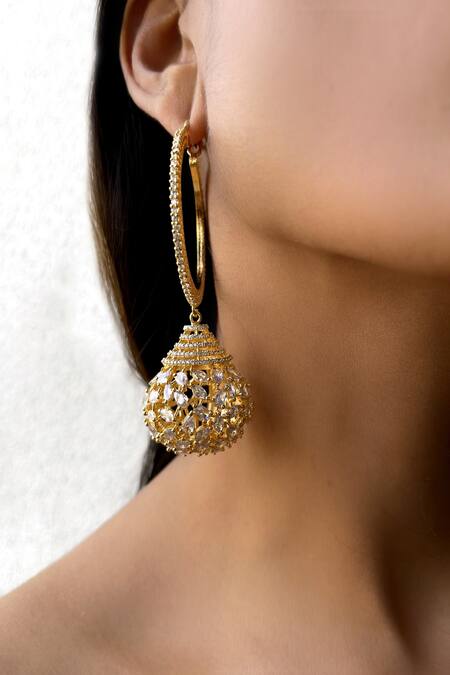 The Jewel Factor_Gold Plated Crystal Pear Shaped Earrings_Online_at_Aza_Fashions