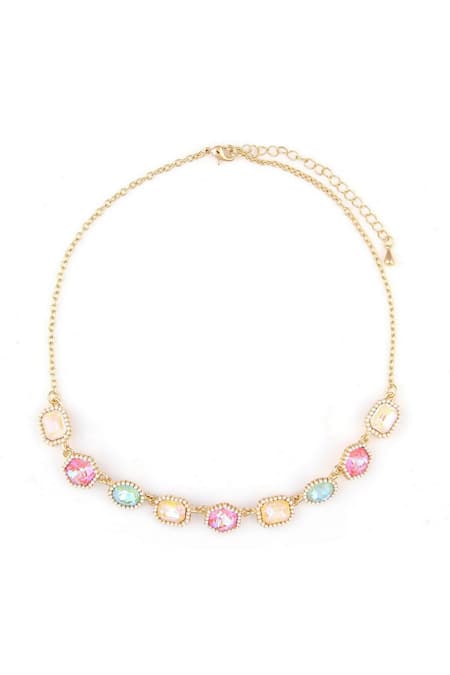 Ishhaara_Multi Color Crystal Stone Embellished Necklace _Online_at_Aza_Fashions