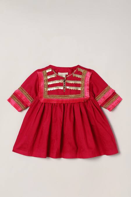 Byb Premium_Magenta Chanderi, Tulle Sequins Fringed Bodice Top Sharara Set _Online_at_Aza_Fashions