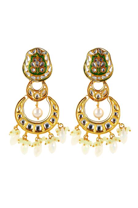 Ishhaara_Green Stones, Beads Embellished Chandbalis _Online_at_Aza_Fashions