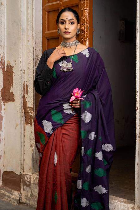 Taba Kashi By Artika Shah_Purple Hemp Cotton Woven Saree _Online_at_Aza_Fashions