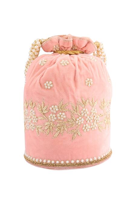 Nazaakat By Samara Singh Peach Embroidery Velvet Potli Online at Aza Fashions Nazaakat By Samara Singh_Peach Embroidery Velvet Potli _Online_at_Aza_Fashions