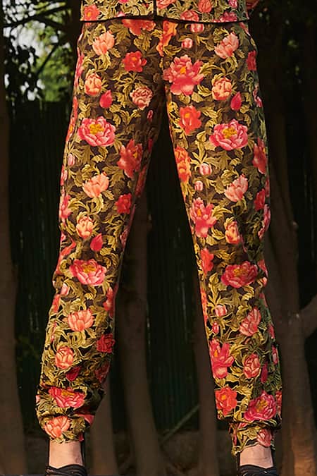 Buy Lili Women's Wide Leg High Elastic Waist Floral Print Crepe Palazzo  Pants Regular Plus Size Online at Low Prices in India - Paytmmall.com