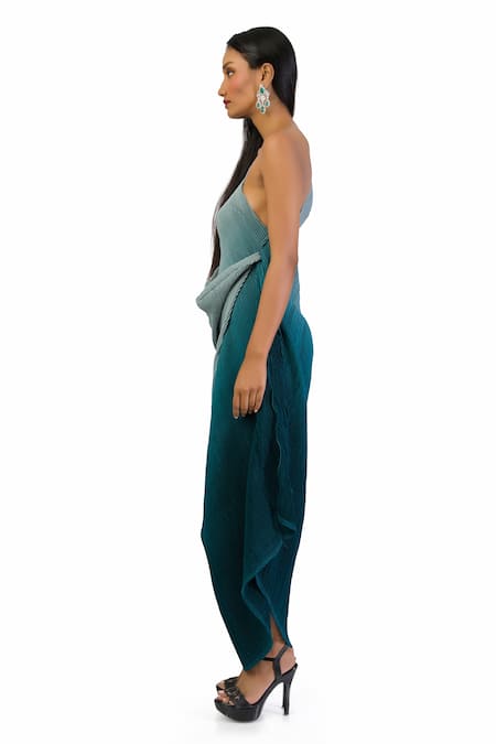 Meghna Shah Blue Chiffon Asymmetric Textured Pattern Shaded Dress Online at Aza Fashions Meghna Shah_Blue Chiffon Asymmetric Textured Pattern Shaded Dress _Online_at_Aza_Fashions