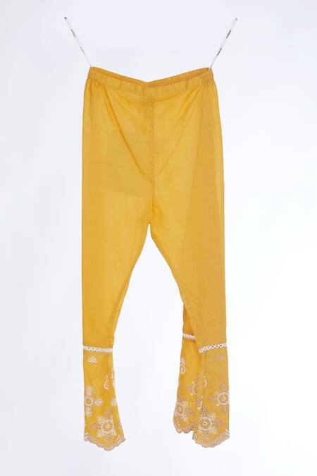 Mulmul_Yellow Cotton Embroidery Nell Kurta And Pant Set_Online_at_Aza_Fashions