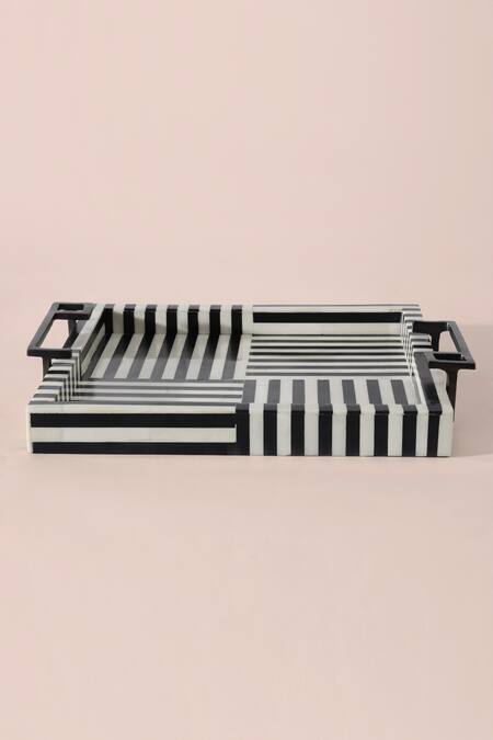 Table Manners_Black Ss/inlay Bone On Your Stripes Box Tray_Online_at_Aza_Fashions