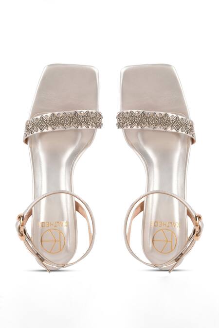 Buy_Kaltheos_Silver Embellished Camilla Square Toe Heels_Online_at_Aza_Fashions