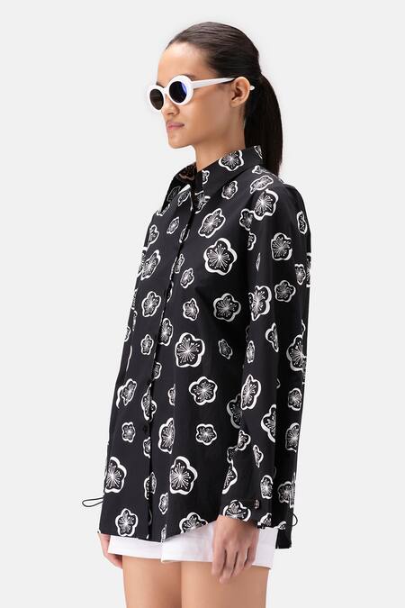 Genes Lecoanet Hemant_Black Cotton Collared Contrast Floral Print Shirt_Online_at_Aza_Fashions