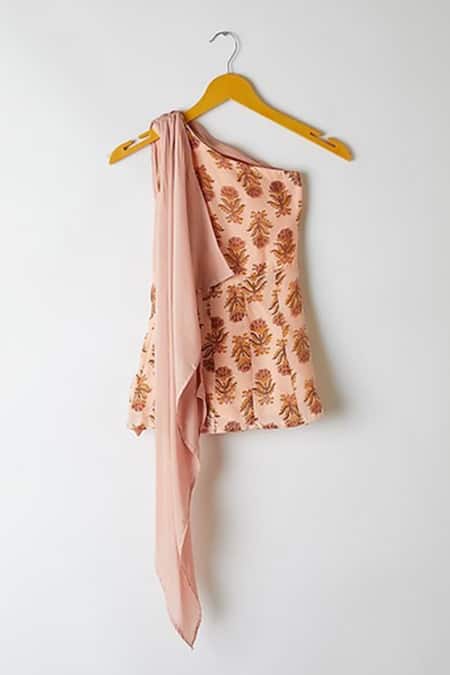 Yuvraani Jaipur_Pink Muslin, Net Gota Patti, Embroidery Gotapatti Draped Peplum Top And Sharara _Online_at_Aza_Fashions