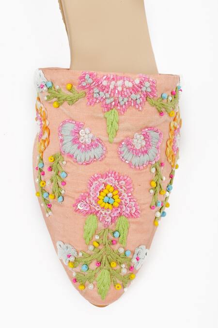Miar Designs_Peach Zehra Embroidered Mules_Online_at_Aza_Fashions