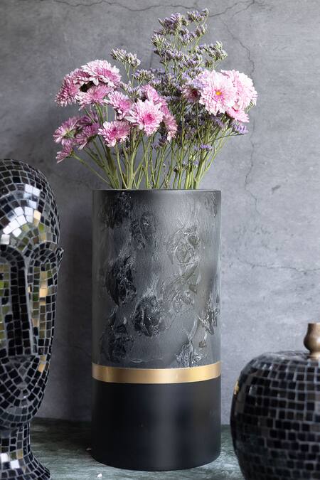 H2h_Black Paper Mache Marble Effect Ellington Vase_Online_at_Aza_Fashions