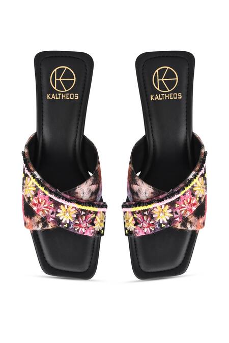 Kaltheos Black Embellished Luna Criss Cross Block Heel Sandals Online at Aza Fashions Kaltheos_Black Embellished Luna Criss Cross Block Heel Sandals_Online_at_Aza_Fashions