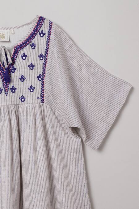 Byb Premium Beige Cotton, Lurex Embroidery Dress Online at Aza Fashions Byb Premium_Beige Cotton, Lurex Embroidery Dress _Online_at_Aza_Fashions