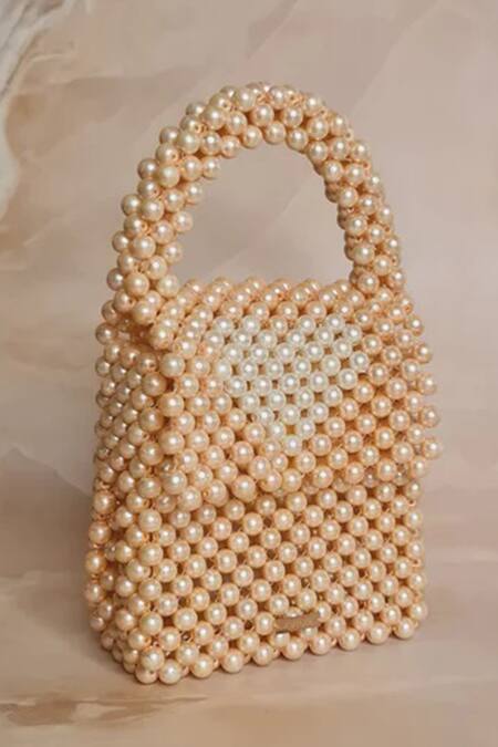 The Ashlee Design CO._Peach Embroidery Pearl Embellished Bag_Online_at_Aza_Fashions