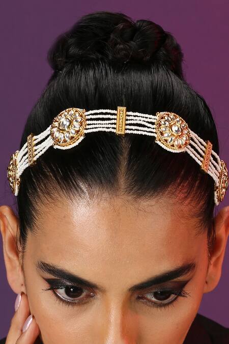 Swabhimann_Gold Plated Kundan Embellished Mathapatti _Online_at_Aza_Fashions