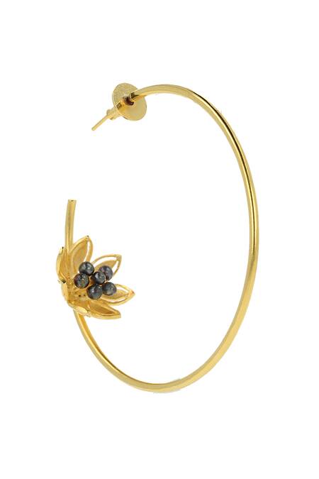Ishhaara_Gold Plated Beads Floral Hoop Earrings _at_Aza_Fashions