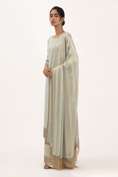 Buy_Nakul Sen_Blue Chiffon Sequin Boat Embroidered Kurta Set_Online_at_Aza_Fashions