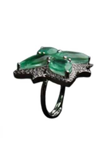 Mozaati_Green Crystals, Stones Floral Shaped Cubic Zirconia Embellished Ring _Online_at_Aza_Fashions
