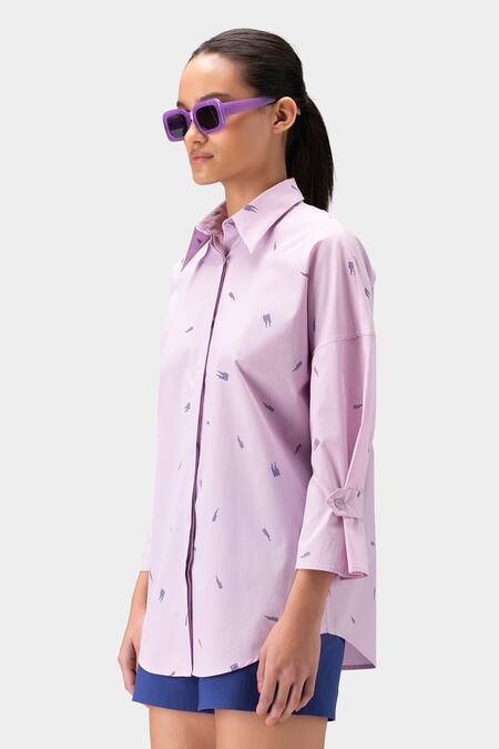 Genes Lecoanet Hemant Purple Cotton Poplin Stripe Spread Collar Button Down Shirt Online at Aza Fashions Genes Lecoanet Hemant_Purple Cotton Poplin Stripe Spread Collar Button Down Shirt_Online_at_Aza_Fashions