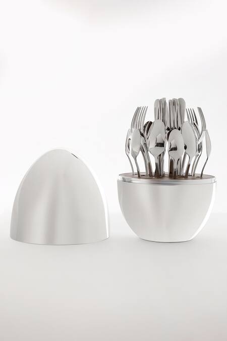 Table Manners_Silver Stainless Steel Majestic Cutlery Set With Egg Case_Online_at_Aza_Fashions