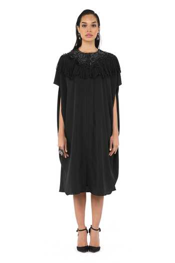 Rohit Gandhi + Rahul Khanna_Black Tulle Embellished Round Folded Fringe Metallic Dress _Online_at_Aza_Fashions