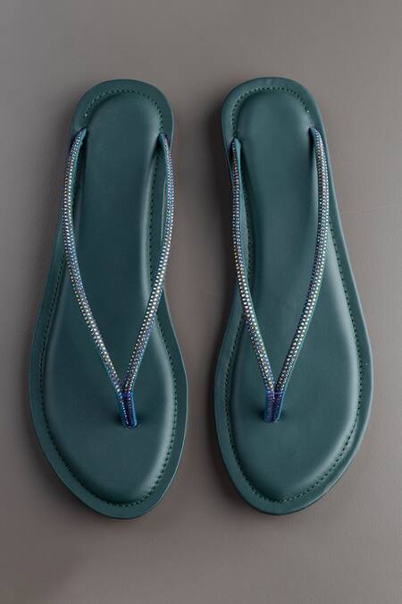 Myra_Green Swarovski Embellished Slippers_Online_at_Aza_Fashions