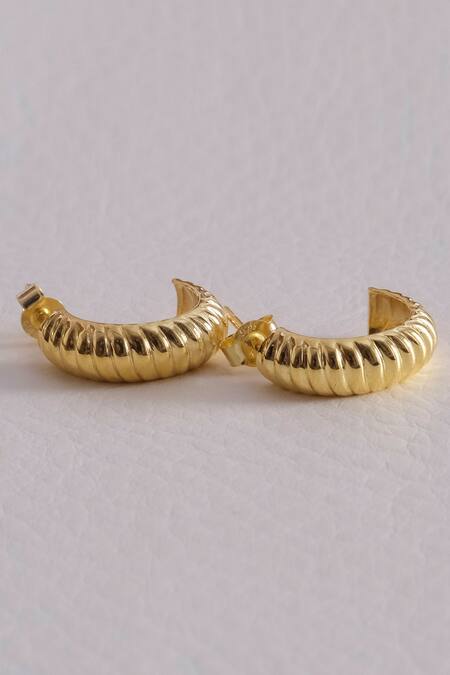 Anushka Jain Jewellery_Gold Plated Mini Lined Hoops_Online_at_Aza_Fashions