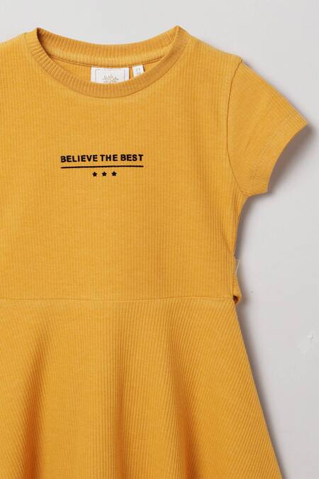 Byb Premium Yellow Cotton, Polyester Soft Knit Skater Dress Online at Aza Fashions Byb Premium_Yellow Cotton, Polyester Soft Knit Skater Dress _Online_at_Aza_Fashions