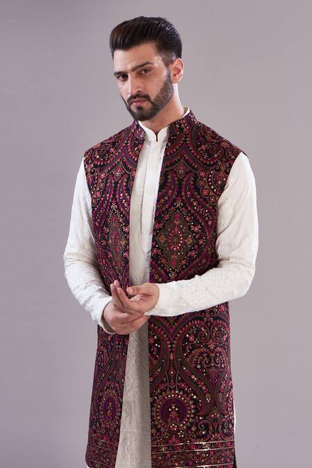 Kasbah Multi Color Georgette, Cotton Embroidery Kalamkari Long Open Shrug Online at Aza Fashions Kasbah_Multi Color Georgette, Cotton Embroidery Kalamkari Long Open Shrug _Online_at_Aza_Fashions