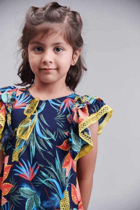Littlecheer Multi Color Cotton, Rayon Eden Garden Tropical Print Dress Online at Aza Fashions Littlecheer_Multi Color Cotton, Rayon Eden Garden Tropical Print Dress _Online_at_Aza_Fashions