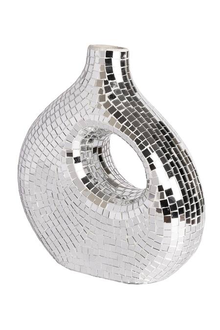 H2h_Silver Mirror, Paper Mache Asymmetrical Curved Vase_Online_at_Aza_Fashions