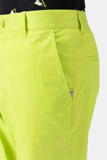Genes Lecoanet Hemant_Green Cotton Twill Plain Bright Straight Trouser _Online_at_Aza_Fashions