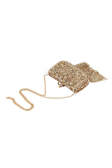 Adorn My Wish_Gold Embroidery Sequin Bag _Online_at_Aza_Fashions
