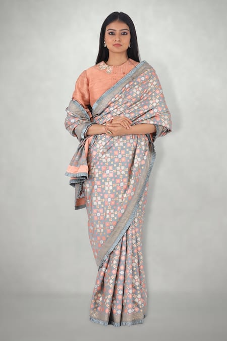 I Am Design Green Silk Ikat Print Frill Border Saree Online at Aza Fashions I Am Design_Green Silk Ikat Print Frill Border Saree _Online_at_Aza_Fashions