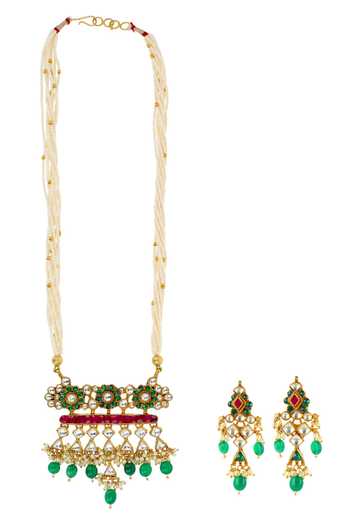 Ishhaara Multi Color Crystals, Beads Patchi Kundan Stone Embellished Necklace Set Online at Aza Fashions Ishhaara_Multi Color Crystals, Beads Patchi Kundan Stone Embellished Necklace Set_Online_at_Aza_Fashions