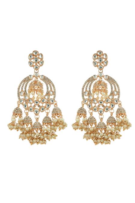Ishhaara Gold Plated Pearls, Rhinestones, Kundan And American Diamond Jhumki Earring Online at Aza Fashions Ishhaara_Gold Plated Pearls, Rhinestones, Kundan And American Diamond Jhumki Earring _Online_at_Aza_Fashions
