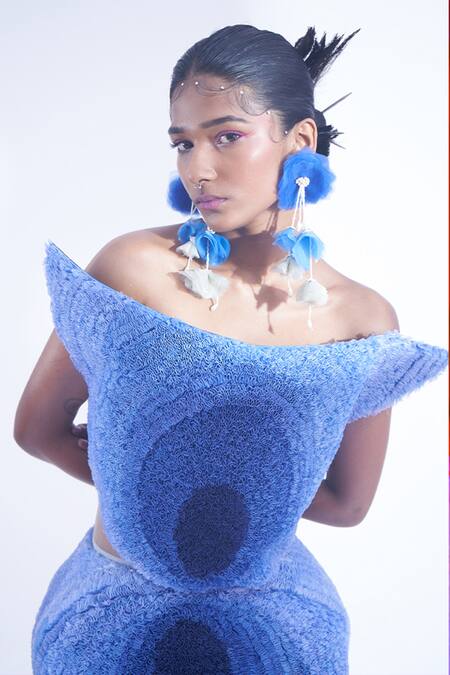 Siddhartha Bansal_Blue Organza Embroidery Structured Short Dress _Online_at_Aza_Fashions