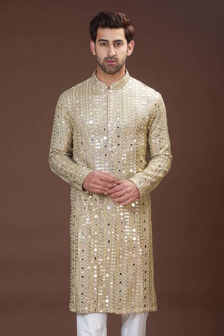 Kasbah Brown Georgette Mirrors Embroidered Kurta Online at Aza Fashions Kasbah_Brown Georgette Mirrors Embroidered Kurta _Online_at_Aza_Fashions